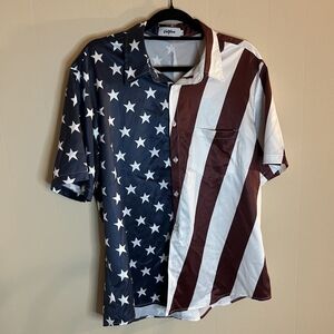Vatpave Patriotic American Flag Button Down Shirt